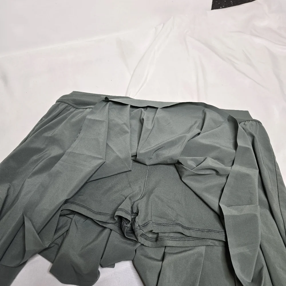 NEW Aerie olive green pleated belted academia tennis pickleball skort skirt‎ XL